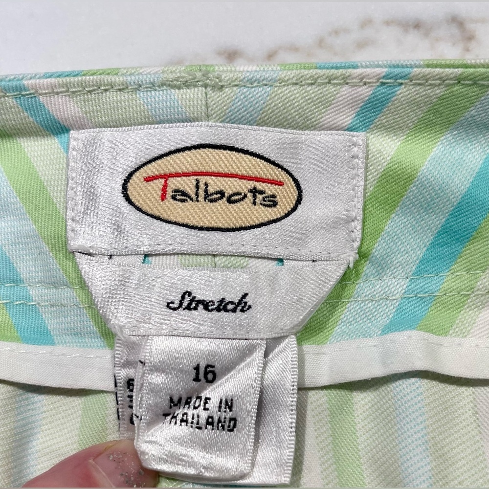 TALBOTS Summer Slacks, Wide leg, Ankle, light blue/green stripe, Size 16 - Picture 2 of 6